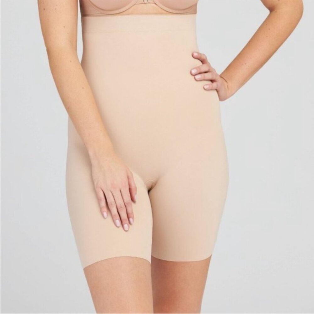 Assets by Spanx Women 3X Nude High Waisted Tummy Control Shapewear Shorts Beige